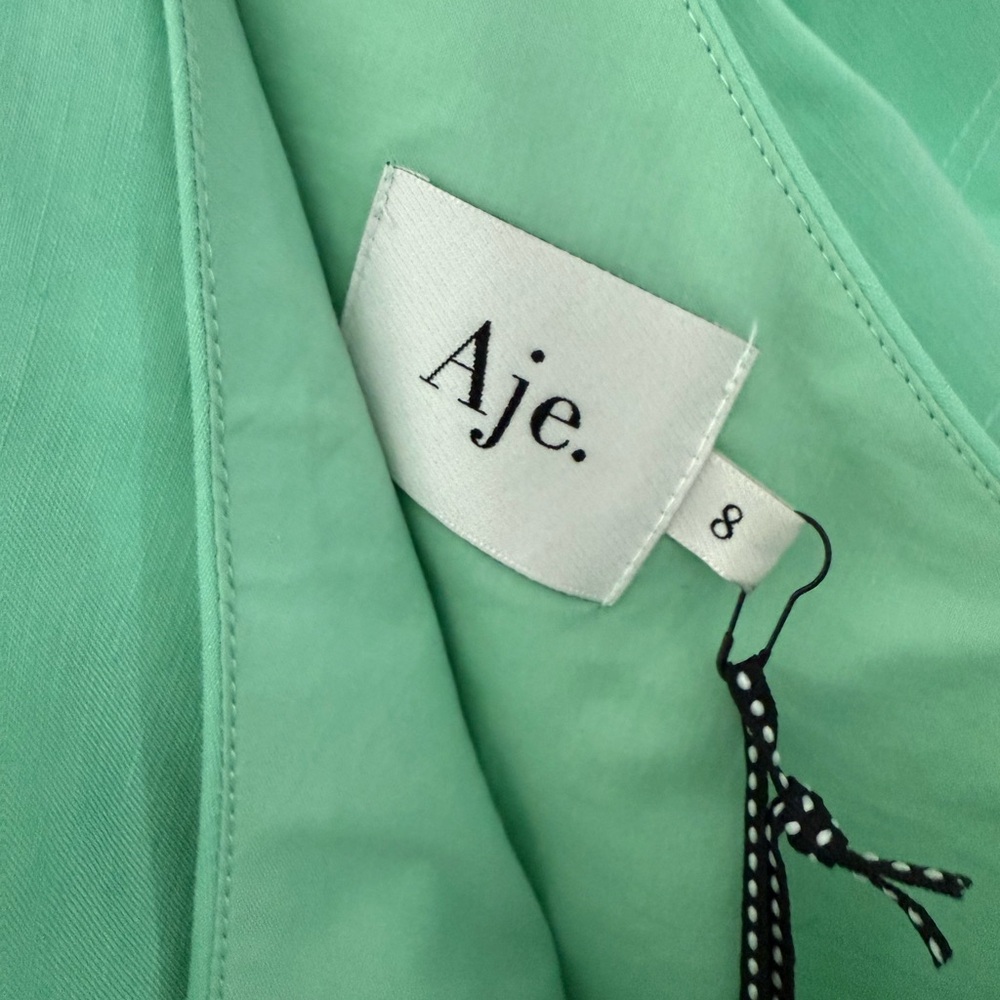 Aje Women's Green Linen Flutter Sleeve One-Shoulder Bonjour Dress Size 8AU , 4US - Picture 3 of 6